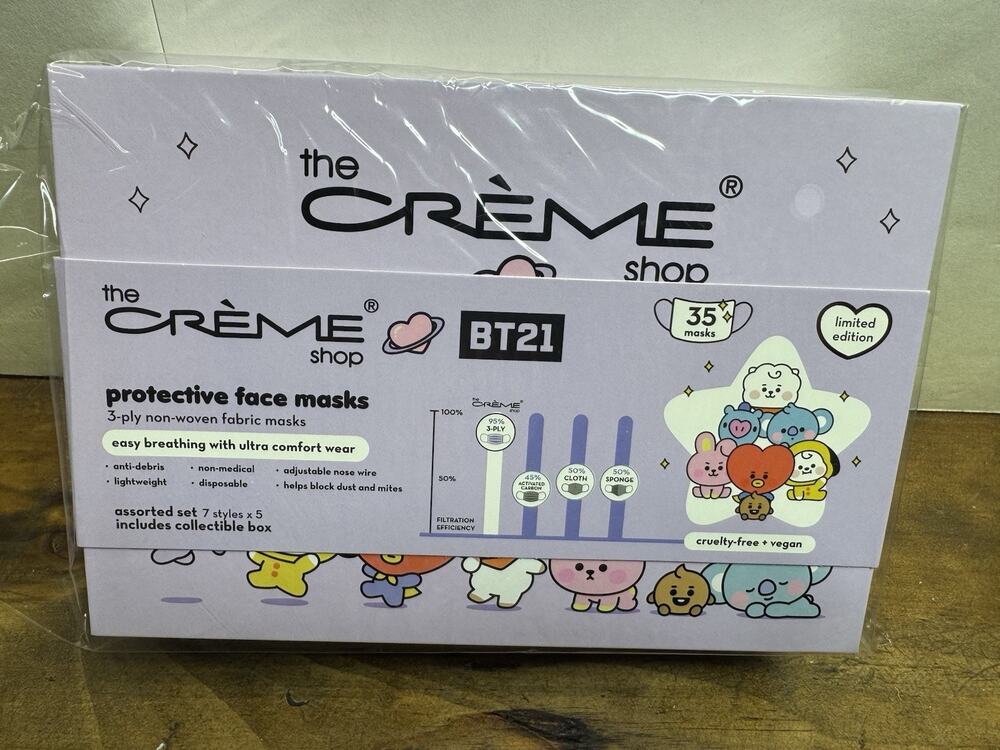 The Creme Shop 3-Ply Protective Face Mask - BT21 (Disposable) - 35 ct NEW in Box